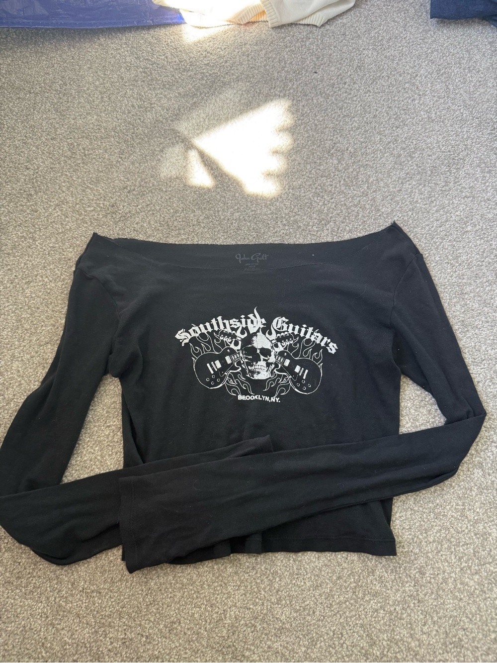Guitars Black Off-Shoulder Graphic Top